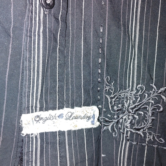 English Laundry hand-sewn hand laundered striped embroidered button down shirt S - Picture 9 of 9